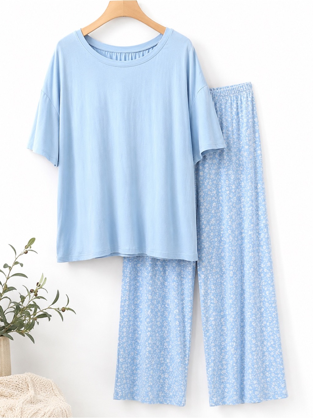 GAP Light Blue Pajama Set Women’s Small Floral Lounge Sleepwear Soft Cozy PJs